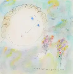 Lady with Flowers Signed and dated DORA HOLZHANDLER 2000 by Dora Holzhandler, Watercolour, and pen and ink, sold Dec 2022