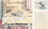 Still life with a bowl of fruit on a table by Rowland Suddaby, Pencil and pastel, offered Dec 2022