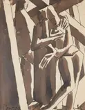 Embrace Signed and dated Bomberg /19 by David Bomberg, Pencil, pen and ink, and wash, sold Dec 2022