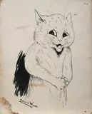 Cat rubbing its paws Signed Louis Wain by Louis Wain, ink, sold Dec 2022