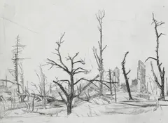 War Desolation: The Flanders Front Drypoint 25 by William Rothenstein, Drypoint, sold Dec 2022