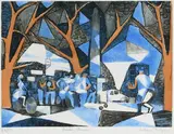 Boules Players by Julian Trevelyan, Etching and aquatint, sold Dec 2022
