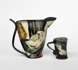 A jug and mug dated 1999 by Paul Jackson, 1999, sculpture, sold Dec 2022