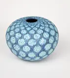 Blue wax resist thrown vessel by Peter Beard, photograph, sold Dec 2022