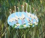 Flamingos wading in a pond Signed and dated Bob Marchant 1980 by Bob Marchant, Oil on canvas, offered Oct 2022