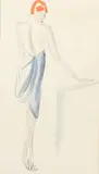Lady Resting by a Table by Dorte Clara Dodo Burgner, watercolour and pen on paper, sold Oct 2022