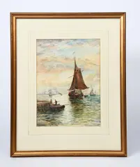 Cornish Coastline with steam ship by James Elliott, 1878, watercolour on paper, sold Oct 2022