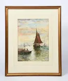 Cornish Coastline with steam ship by James Elliott, 1878, watercolour on paper, sold Oct 2022