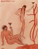 Bachantisches Fest by Dorte Clara Dodo Burgner, pencil and watercolour on paper, offered Oct 2022