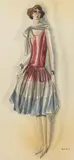 Lady in a Dress by Dorte Clara Dodo Burgner, pencil and watercolour on paper, sold Oct 2022