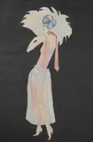 Woman with a feather fan by Dorte Clara Dodo Burgner, watercolour on paper, sold Oct 2022