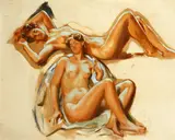 Two Models by Wilfred Gabriel De Glehn, oil on paper, offered Dec 2014