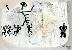 Abstract figures by Andre Van Vuuren, mixed media, offered Dec 2014