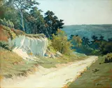 Sunlit country track by Charles Edward Hallé, gouache, sold Dec 2014