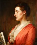 Portrait of a young woman with a fan by William Carter, oil on canvas, sold Dec 2014