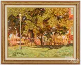 Fourth of July town scene by Richard Andrew, oil on canvas, sold Jun 2024