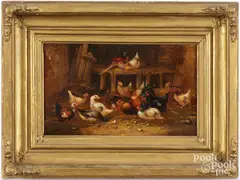 of chickens by Claude Guilleminet, oil on canvas, sold Jun 2024