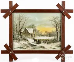 winter evening landscape with horse and sleigh approaching a house by William Henry Chandler, pastel, sold Jun 2024