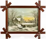 winter evening landscape with horse and sleigh approaching a house by William Henry Chandler, pastel, sold Jun 2024