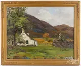 on board landscape of a mountain cottage by Mary Cable Butler, oil on canvas, sold Jun 2024