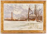 winter landscape titled Old Forge Pond by Robert Sarsony, oil on panel, sold May 2024