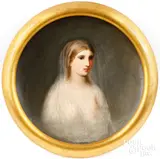 on concave board portrait of a young woman by Frederick Spang, oil, sold May 2024
