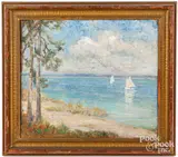 coastline by Caroline M. Bell, oil on artist board, sold May 2024