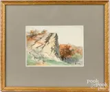 titled Old Cliff at Mineral Point Wis. by Carrie Carter Wells, watercolor, sold May 2024