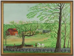 FOLK ART PAINTING OF THE WILLOW SPOUT NEAR STAUNTON, SHENANDOAH VALLEY OF VIRGINIA by Forrest K. Moses, oil on board, sold Jun 2025