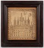 SHENANDOAH VALLEY OF VIRGINIA, FOLK ART FRAKTUR DRAWING OF KING SOLOMON'S TEMPLE by Frederick Co., watercolor and ink on paper, sold Jun 2025