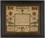 PENNSYLVANIA FOLK ART FRAKTUR TAUFSCHEIN by Columbia Co., watercolor and pen on paper, sold Jun 2025