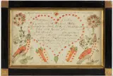 ATTRIBUTED, FOLK ART BIRTH AND BAPTISMAL CERTIFICATE FRAKTUR by Friedrich Krebs, watercolor and ink on paper, sold Jun 2025