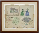 FOLK ART SCHOOLGIRL EXERCISE / DRAWING BOOK by Lydia M. Harman, watercolor, sold Jun 2025