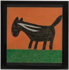 OUTSIDER ART DRAWING by Eddie Arning, crayon or pastel on paper, sold Jun 2025