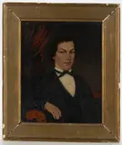 ATTRIBUTED / SCHOOL OF, FOLK ART PORTRAIT OF ORLANDO WOOD (BARNSTABLE CO., MASSACHUSETTS, 1801-1843) by Joseph Whiting Stock, oil on canvas, sold Jun 2025