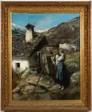 LARGE-SCALE LANDSCAPE PAINTING / GENRE SCENE by Ferdinand Leeke, oil on canvas, sold Apr 2025