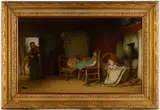 DOMESTIC GENRE SCENE by John Burr, oil on canvas, sold Apr 2025