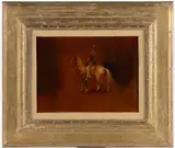 WESTERN SCENE by George Dick, oil on Masonite, sold Apr 2025