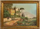 LANDSCAPE PAINTING WITH VILLAGE by G. Rovello, oil on canvas, sold Apr 2025