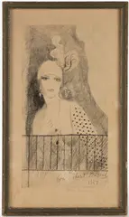 PORTRAIT DE LA BARONNE GOURGAUD LITHOGRAPH by Marie Laurencin, lithograph on paper with hand coloring in blue crayon, sold Apr 2025