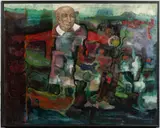 LARRY GODWIN (AMERICAN, ACTIVE 20, TH CENTURY) , MERRY, BERRY PICKER MID-CENTURY MODERN ABSTRACT PAINTING by Robert Lawrence, oil on canvas, sold Apr 2025