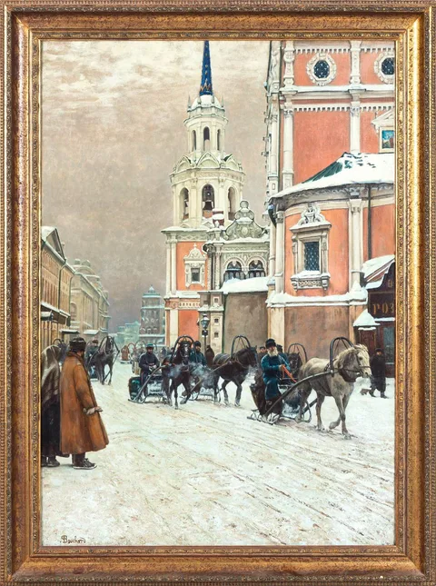 A Moscow Street in Winter by Paul Louis Bouchard, Circa 1900-1910, Oil on canvas, sold Sep 2026