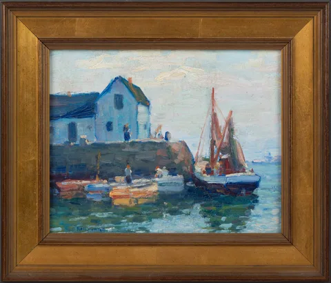Low Tide - Fish Pier by George A. Renouard, Oil on artist board, sold Sep 2026