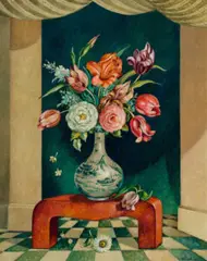 Flowers in a Chinese vase by Adrian Feint, 1955, oil on canvas, sold Apr 2026