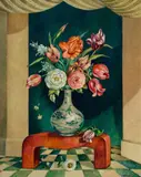 Flowers in a Chinese vase by Adrian Feint, 1955, oil on canvas, sold Apr 2026