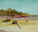 Queensland beach scene by Sidney Nolan, 1948, Ripolin enamel on composition board, sold Apr 2026