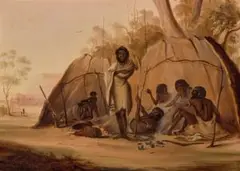 Aboriginal Encampment by Thomas Balcombe, 1847, oil on canvas, sold Aug 2024