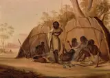 Aboriginal Encampment by Thomas Balcombe, 1847, oil on canvas, sold Aug 2024