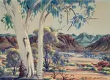 Ranges 10 Miles North From Alice Springs by Albert Namatjira, c.1954, watercolour on paper, sold Aug 2024
