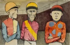 Three Jockeys by John Brack, 1956, ink and watercolour on paper, sold Aug 2024